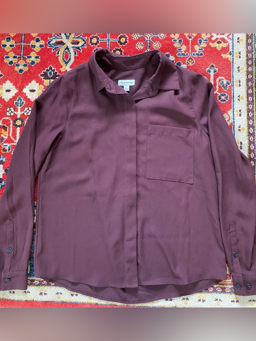 Frank and Oak Plum Button Front Blouse